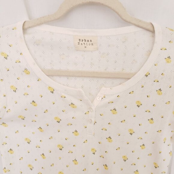 Urban Nation Woman White Yellow Floral Pattern Breathable Cute Shirt Size M - Picture 4 of 15